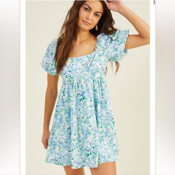 NWT Altar'd State Baby Doll Floral Mini Dress Women's Size XXL Lined Blue Floral - Picture 3 of 10